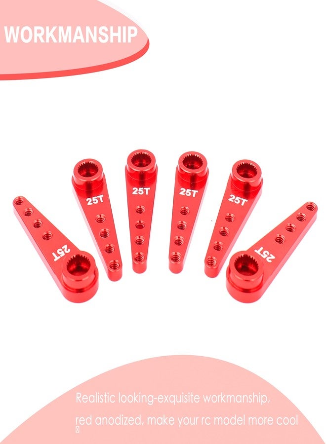 Raflot 6PCS 25T Servo Horn 37mm Aluminum Alloy 25 Teeth Extension Steering Arm Server Compatible with Futaba Savox Power HD HSP MG995 MG996 Servos for RC Car Truck (Red) - Image 2